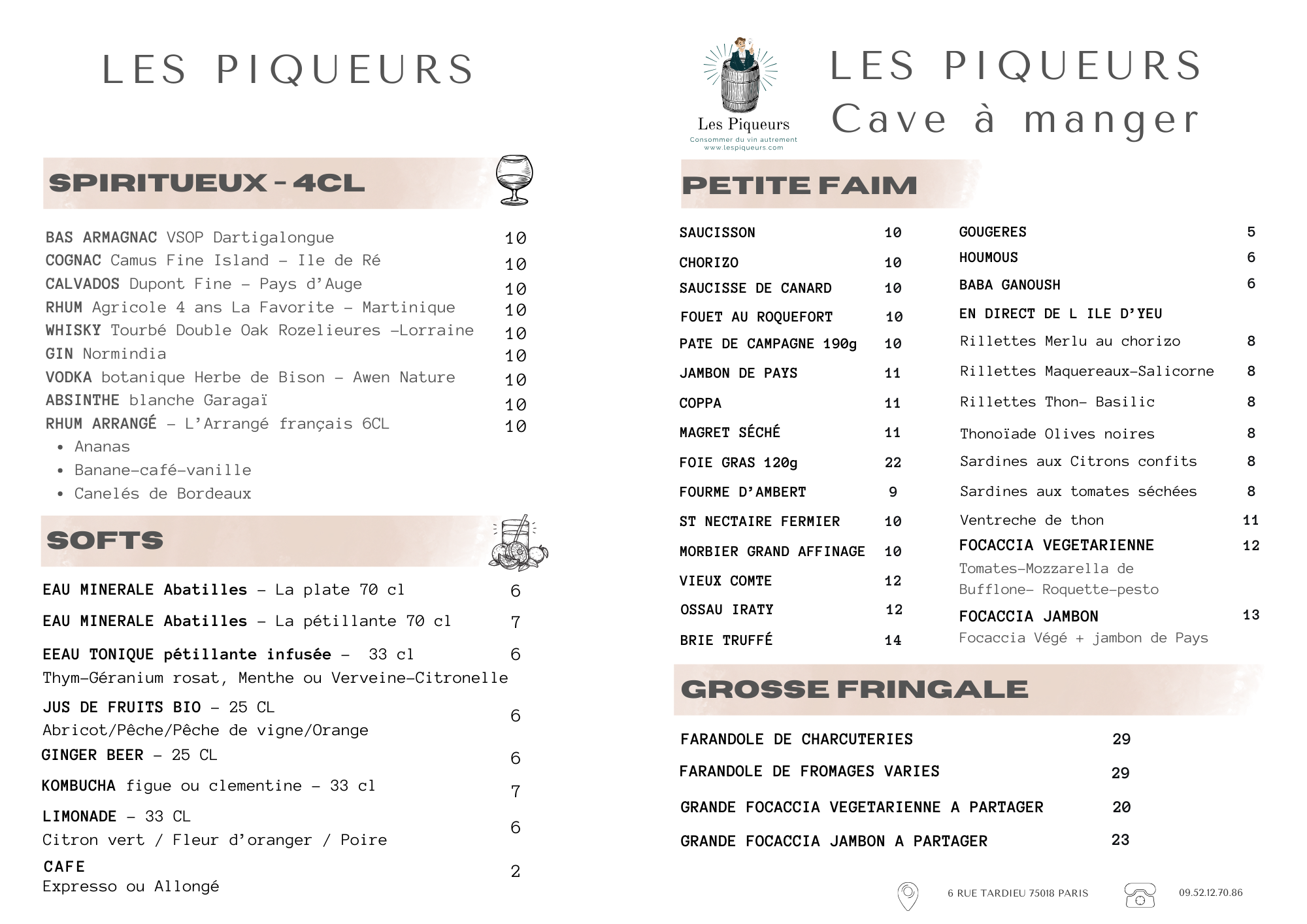 carteCave a manger Les Piqueurs